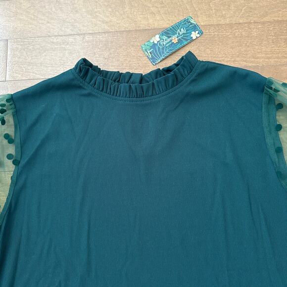 NWT blooming jelly Elegant Polka Dots Mesh Green Long Sleeve Blouse size XL - Picture 4 of 11